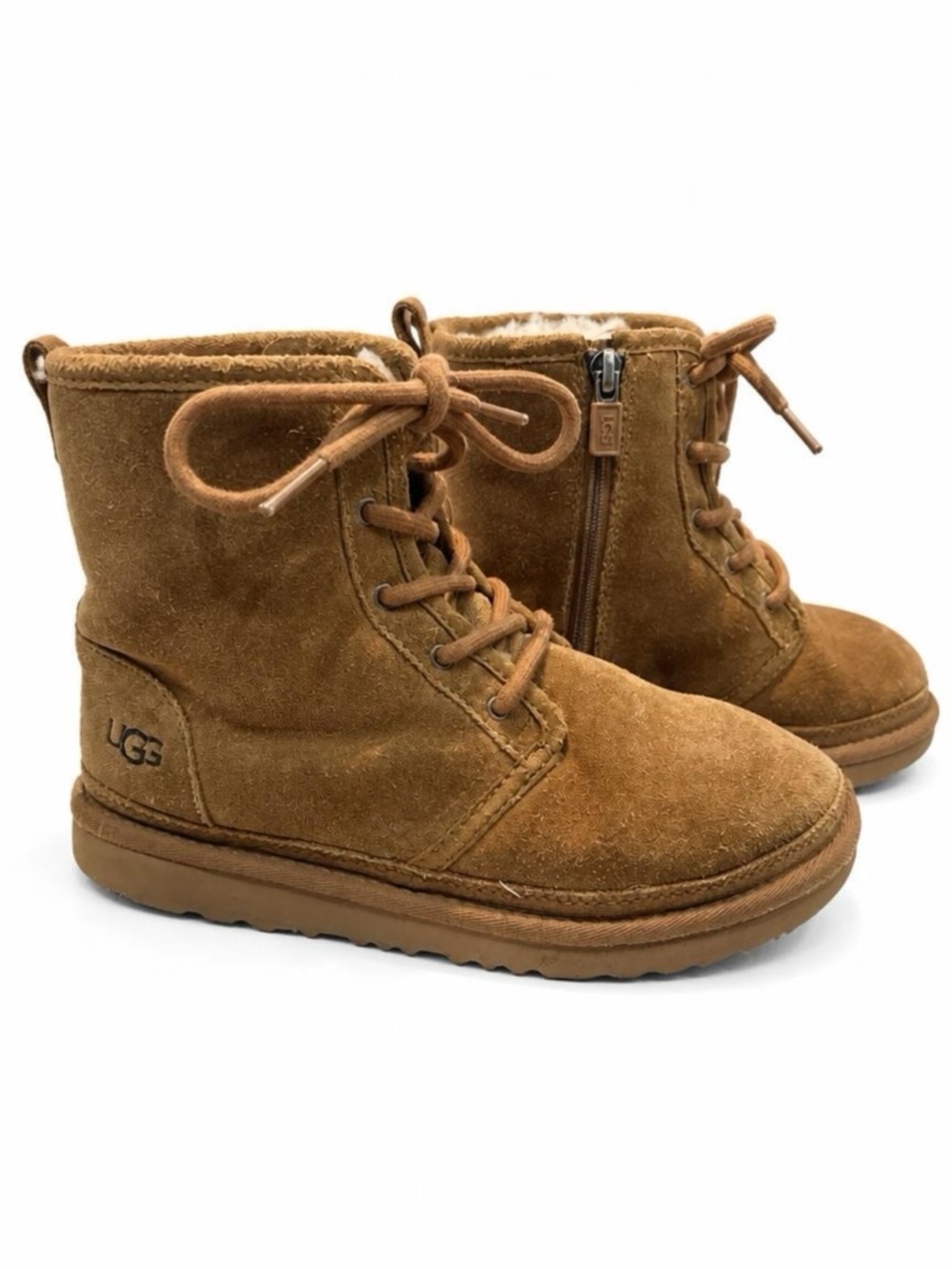 UGG Kids Chestnut Suede Lace-Up Ankle Boots with Side Zip